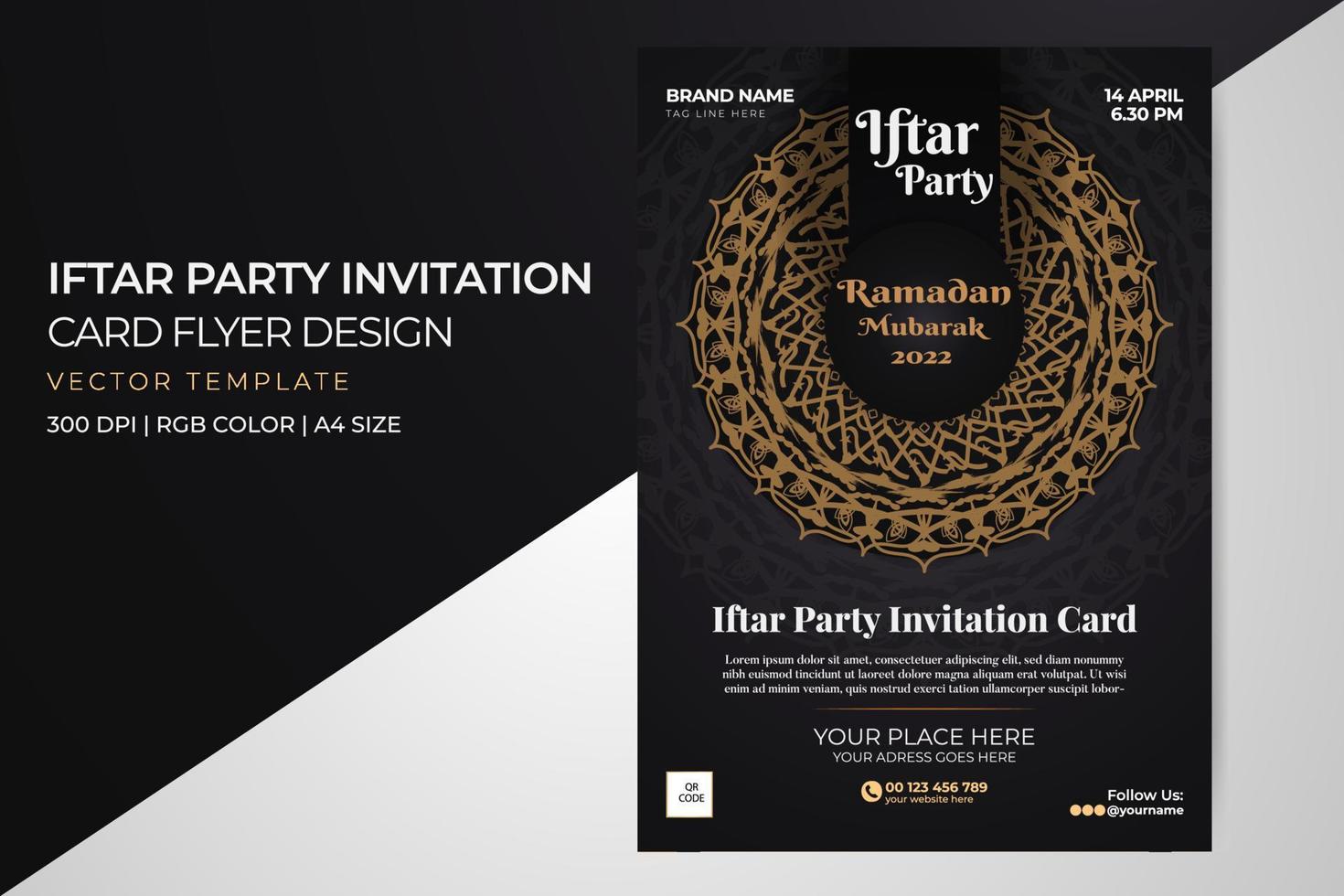Ramadan Kareem Mubarak Iftar Party Flyer Invitation Card Mandala Design Template Free Download vector