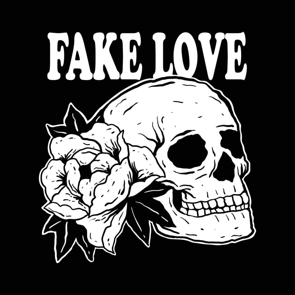 fake love typography with skull and flower for t shirt design ...