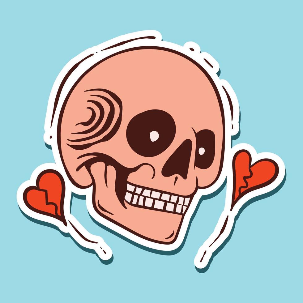 hand drawn red skull doodle illustration for stickers etc vector