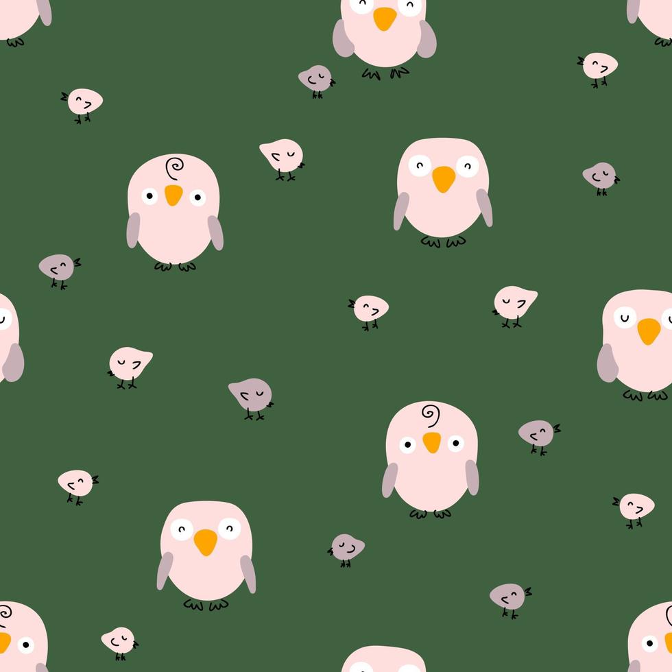 Hand drawn summer seamless pattern with owls and small birds. vector