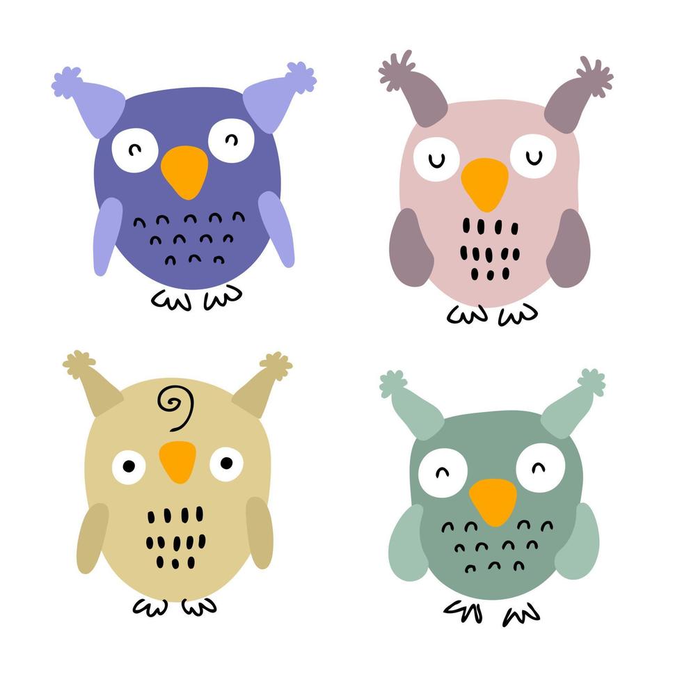 Hand drawn wise owls vector collection.