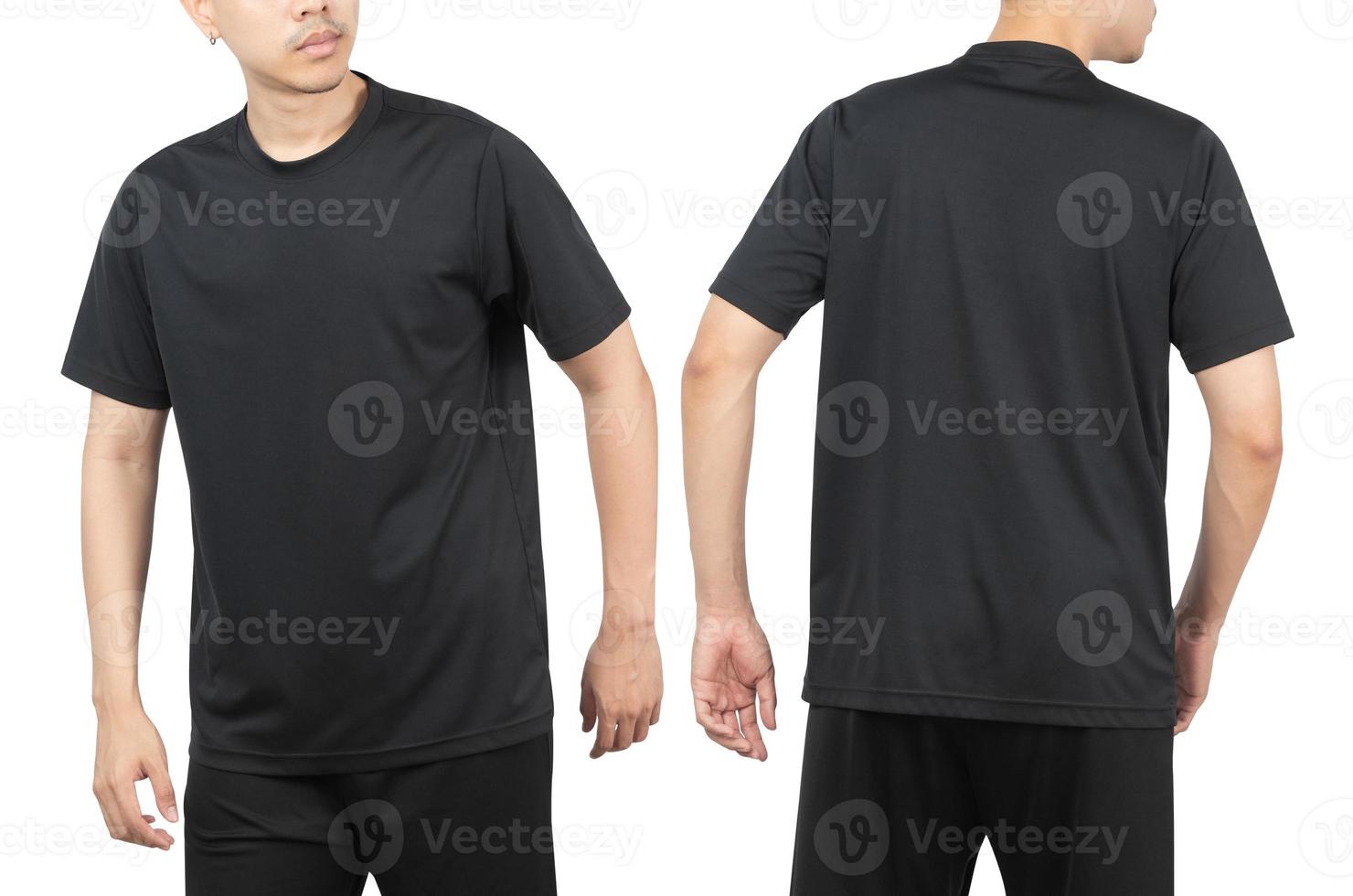 Black T-shirt Mock Up, Front and Back View, Isolated. Plain Black