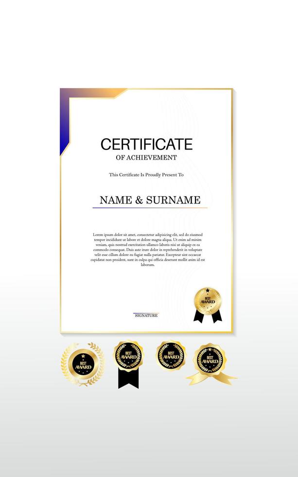 Modern elegant blue and gold diploma certificate template. Use for printing, diploma, graduation vector