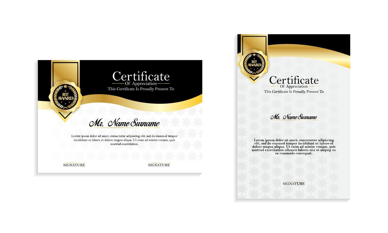 plantilla de certificado de diploma negro y dorado elegante moderno vector