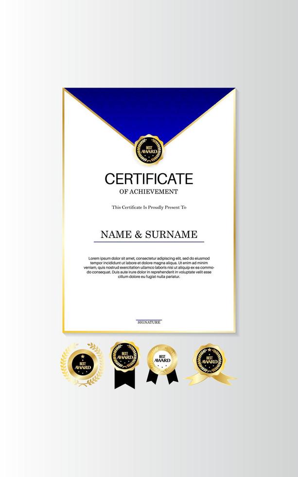 dark blue color Certificate Award Design Template. Clean modern certificate with gold badge. Certificate border template with modern luxury line pattern. vector