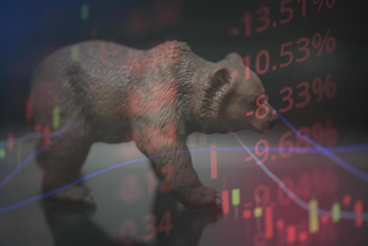 War stock trading bull and bear market concept with stock chart crisis red price drop arrow down chart fall, stock market bear finance risk trend investment business and money losing economic photo