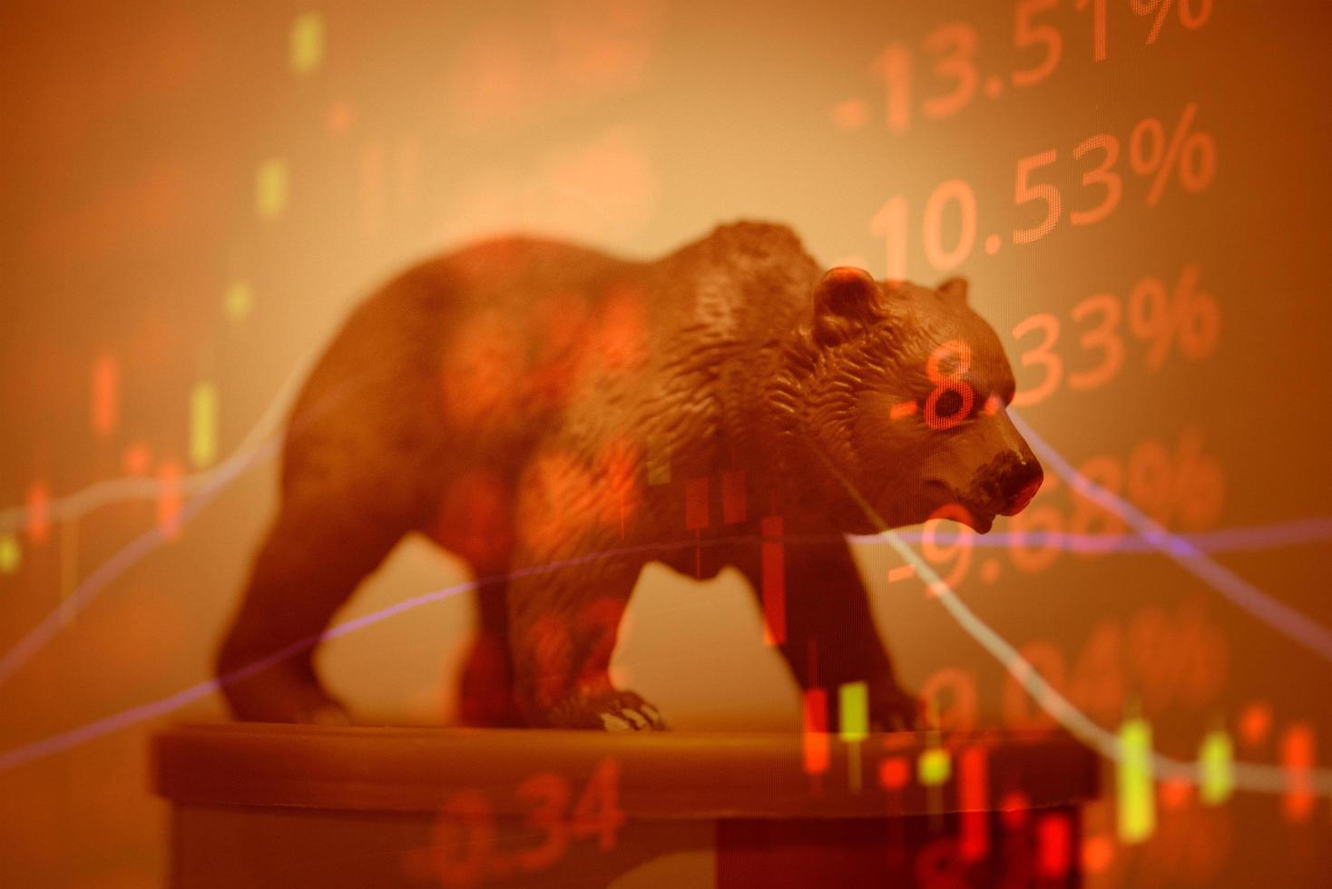 War stock trading bull and bear market concept with stock chart crisis red price drop arrow down chart fall, stock market bear finance risk trend investment business and money losing economic photo