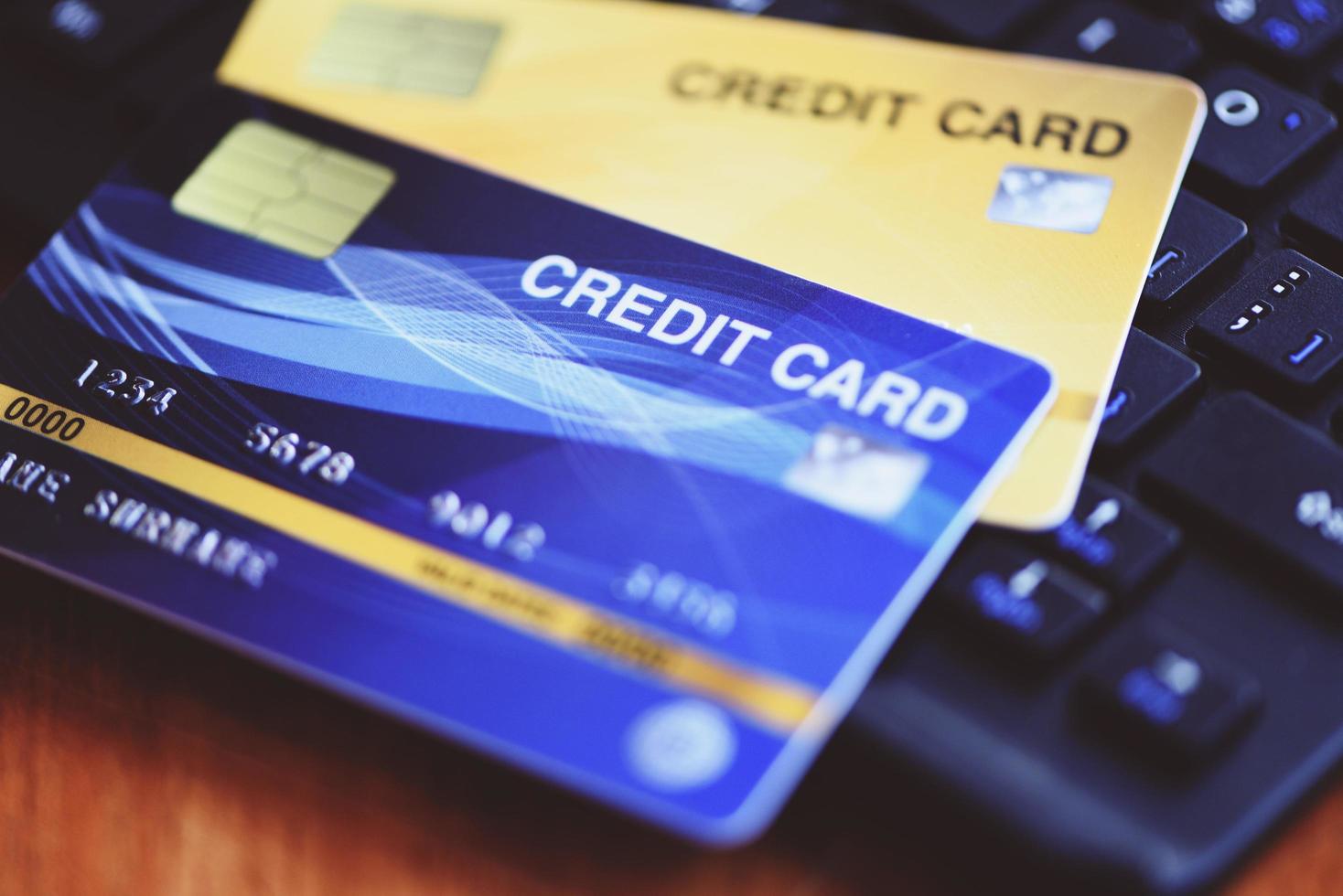 Online payment credit card on keyboard - shopping online technology and credit card payment concept photo