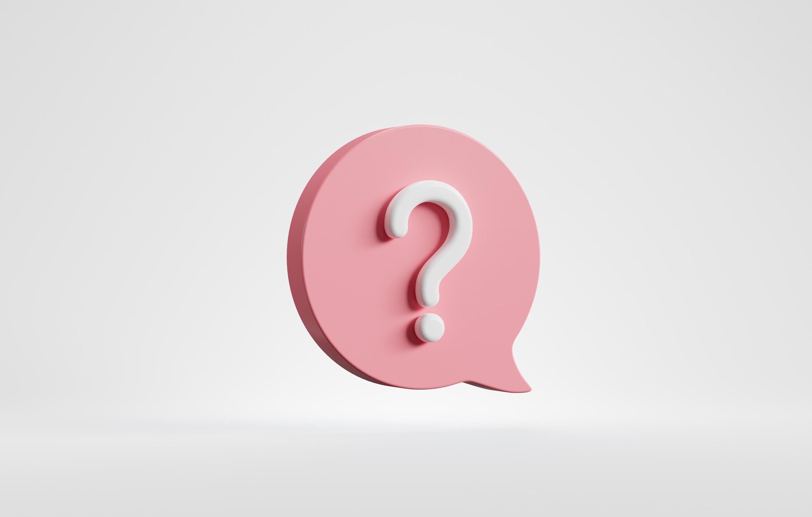 Pink question mark icon sign or ask faq answer solution and information support illustration