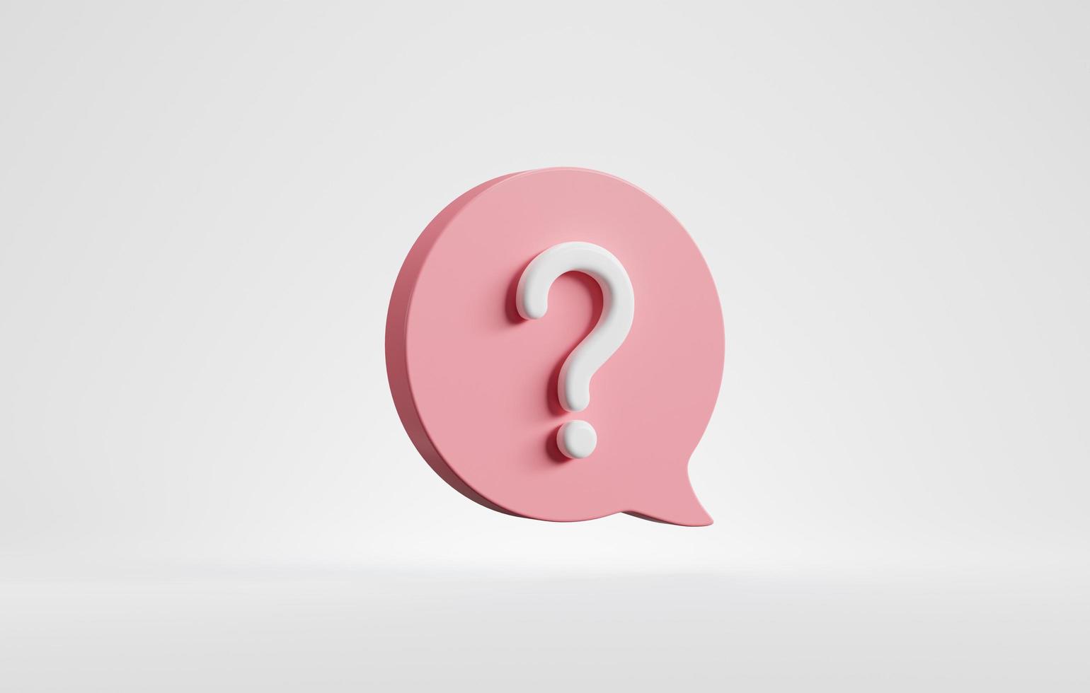 Pink question mark icon sign or ask faq answer solution and information support illustration business symbol isolated on white background, problem graphic idea or help concept. 3D rendering. photo