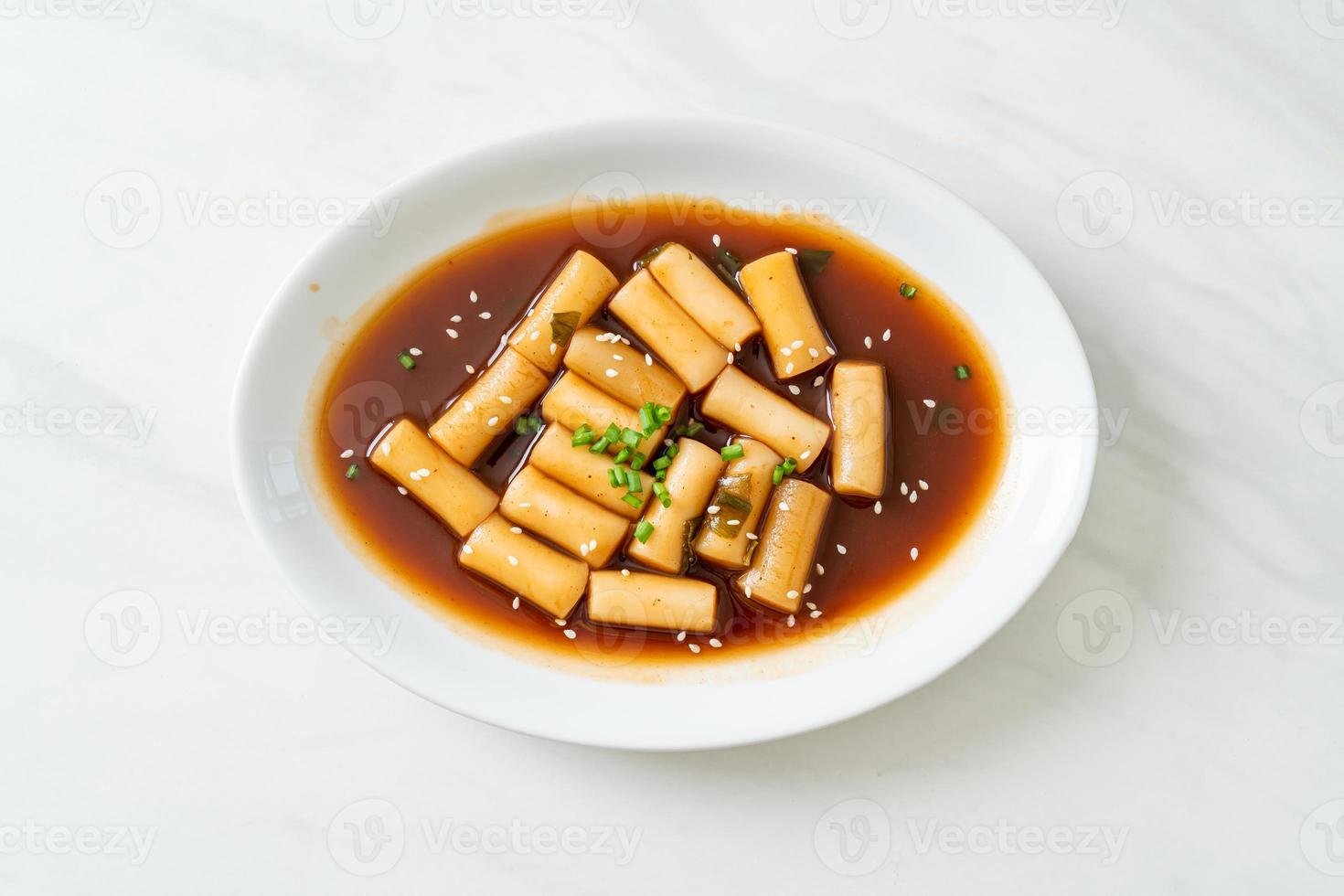 Spicy Jjajang Tteokbokki or Korean rice cake in spicy black bean sauce