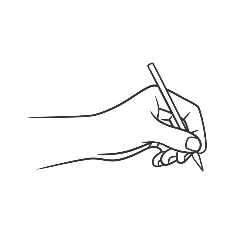 Line art illustration of hand holding pen and writing or drawing vector