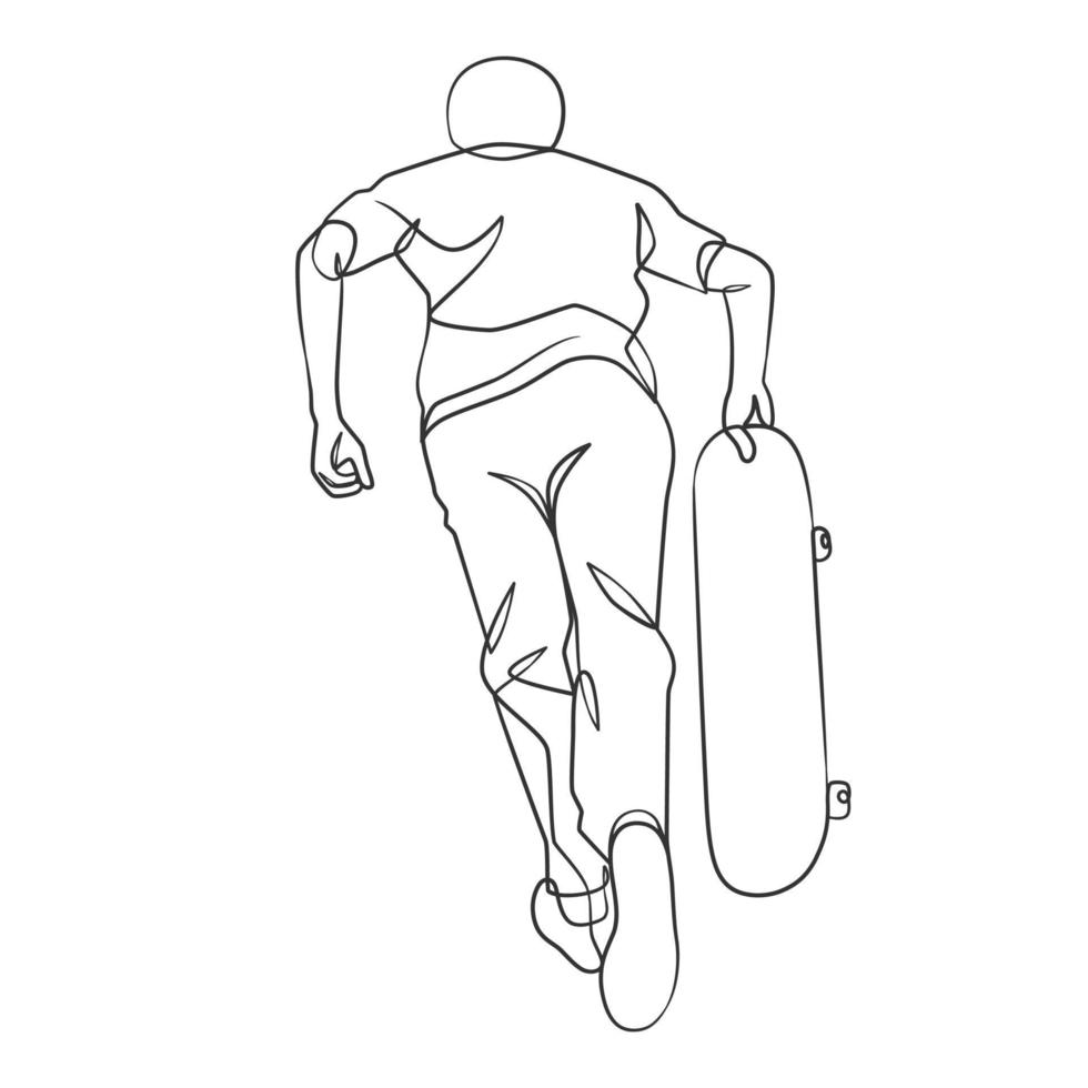 Continuous line drawing of man playing skateboard vector