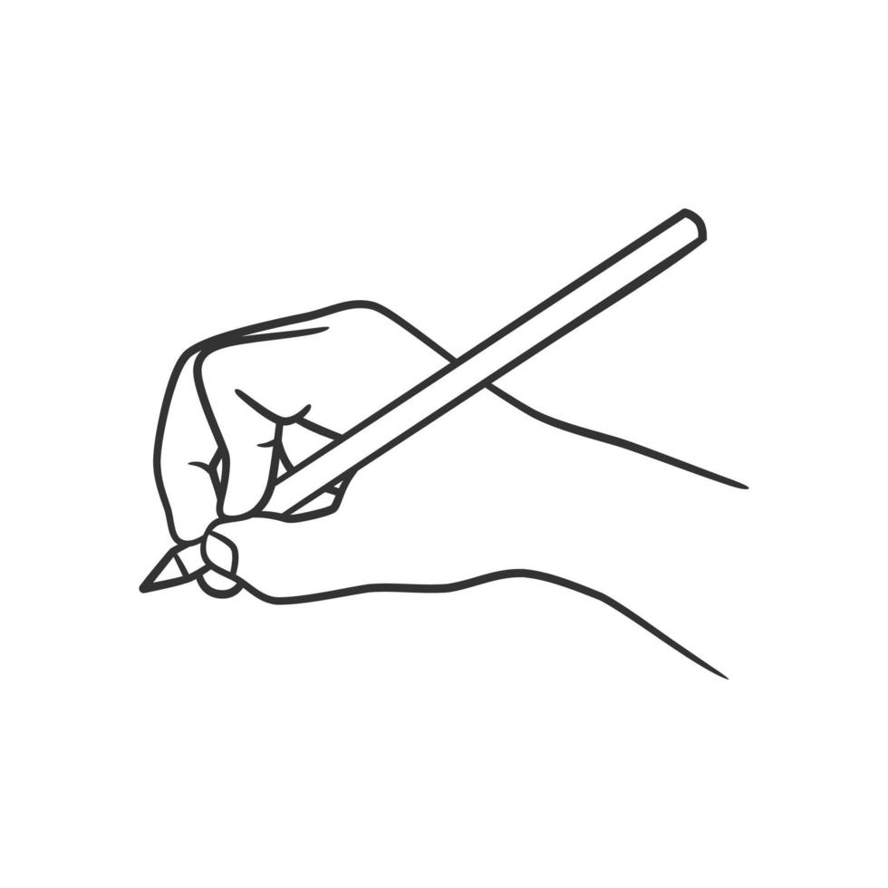 Line art illustration of hand holding pen and writing or drawing vector