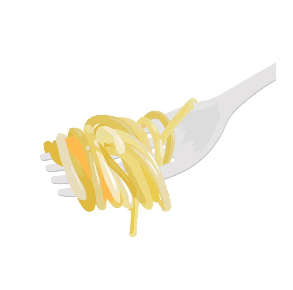 Fork with paste vector stock illustration. Spaghetti. Organic food. Traditional Italian food. Preparing lunch. Isolated on a white background.