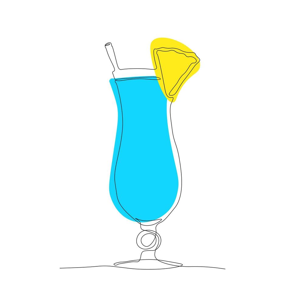 Ilustración de stock de vector de bebida alcohólica hawaiana azul. una línea. logo para el menú en el bar restaurante. Aislado en un fondo blanco.
