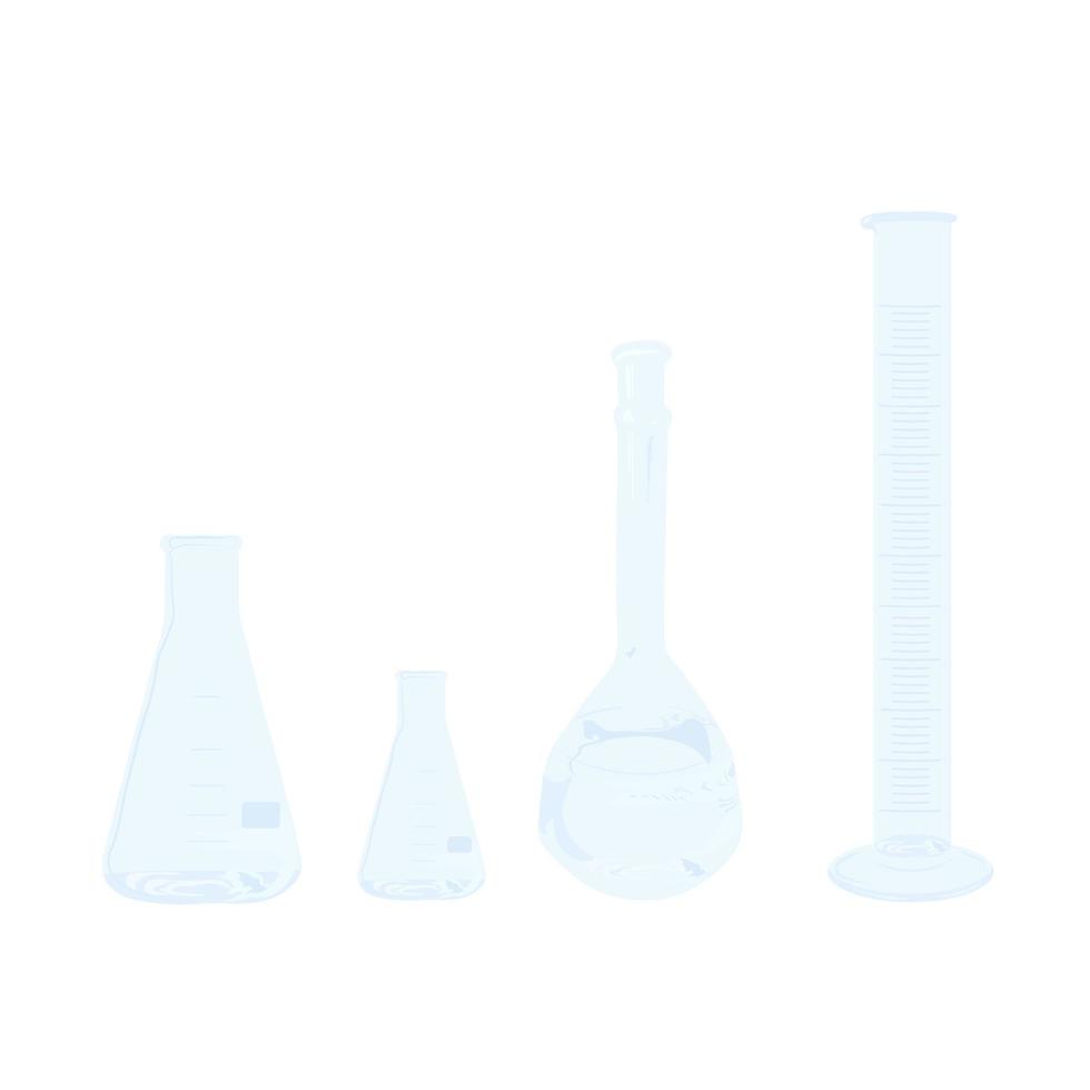 Ilustración de stock de vector de vaso de precipitados. matraz de laboratorio para investigación. cristalería para investigación química y médica con reactivos. Aislado en un fondo blanco.