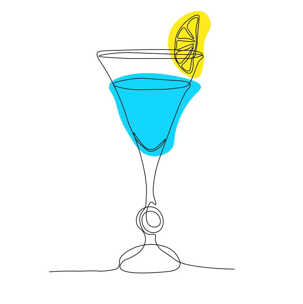 Ilustración de stock de vector de bebida alcohólica de pájaro azul. una línea. logo para el menú en el bar restaurante. Aislado en un fondo blanco.