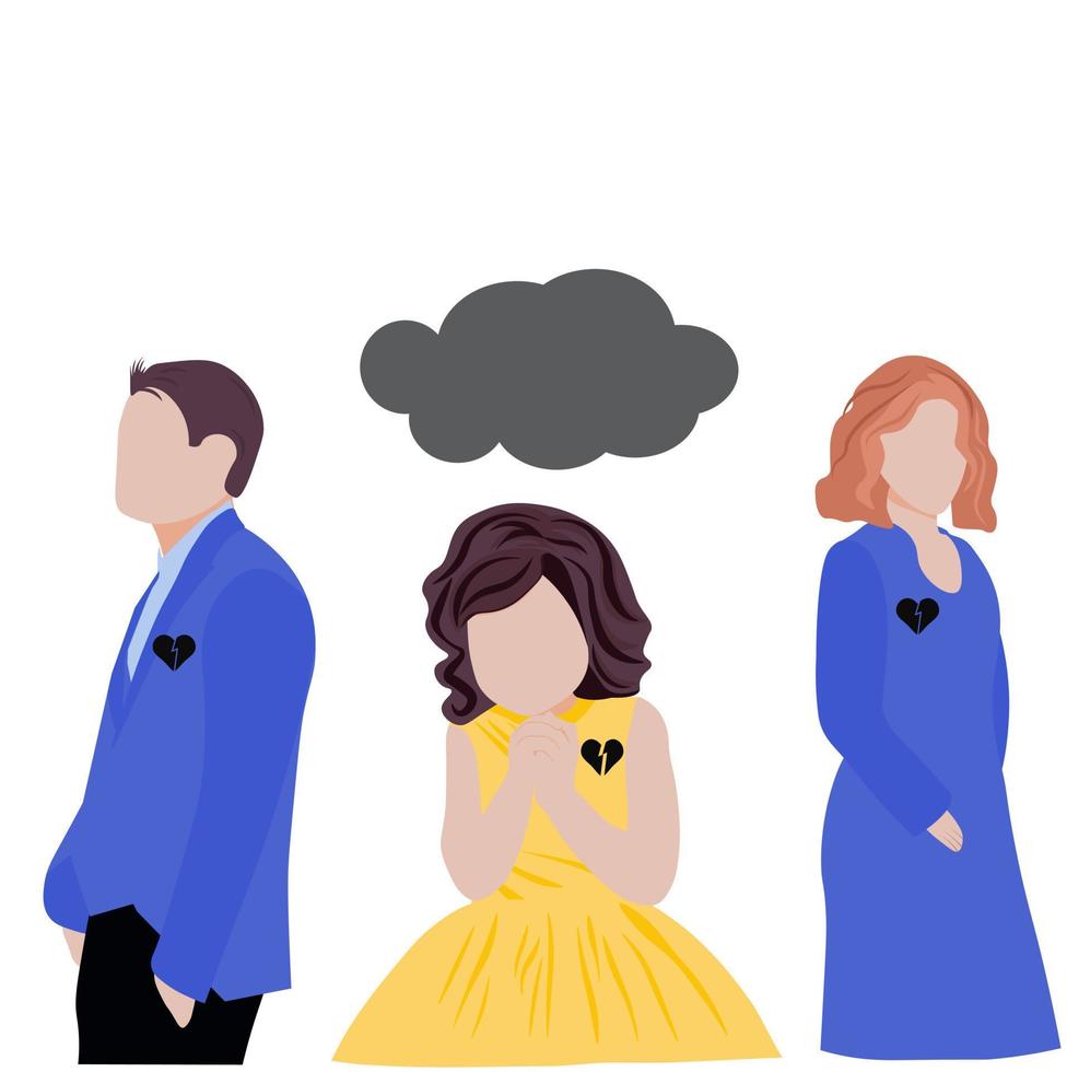 Divorce vector stock illustration. Divorce, parents ' quarrel with the child. Custody of the child. Isolated on a white background.