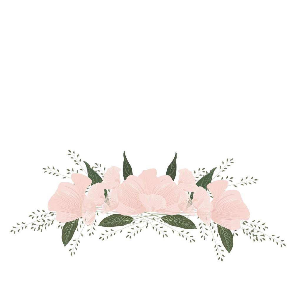 Wreath of flowers vector stock illustration. Horizontal frame for wedding invitation. Pink poppy and rose flowers. A crown for a princess. Isolated on a white background.