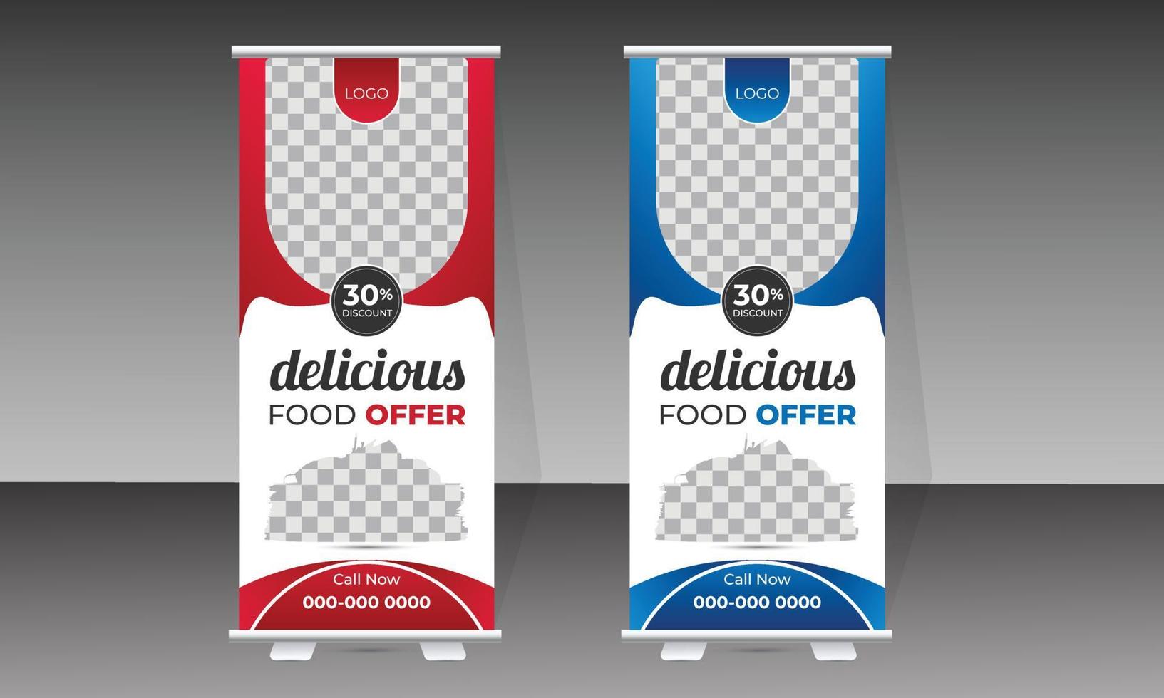 Food roll up banner and delicious food menu design template vector