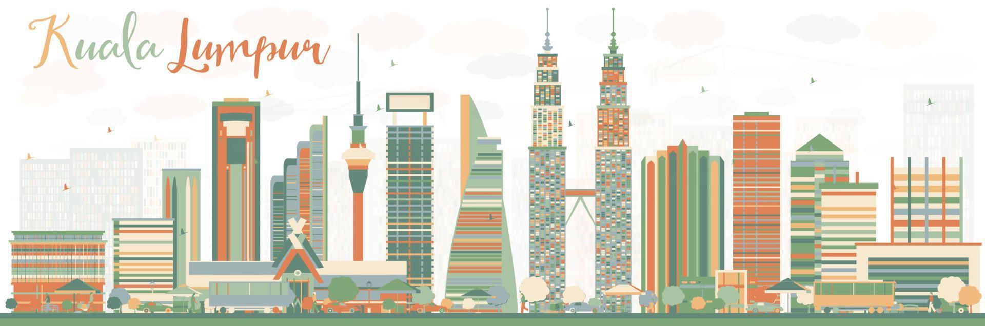 Abstract Kuala Lumpur Skyline with Color Buildings. vector