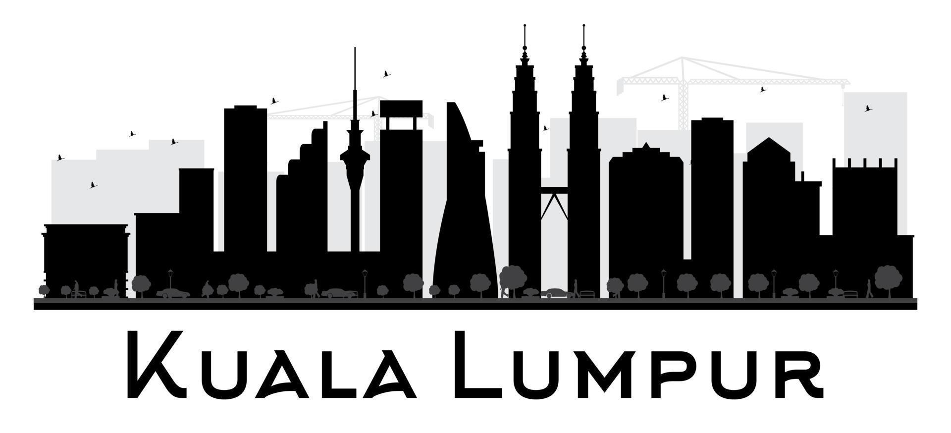 silueta en blanco y negro del horizonte de la ciudad de kuala lumpur. vector