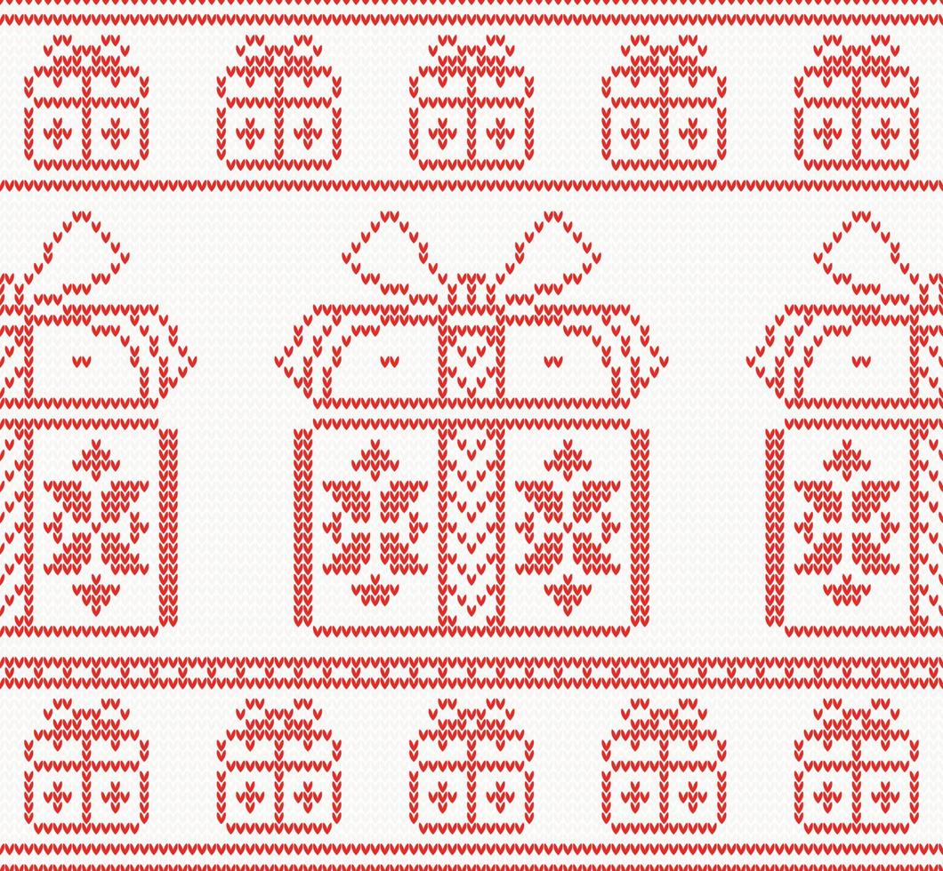 Knitted pattern with gift boxes. Vector illustration.