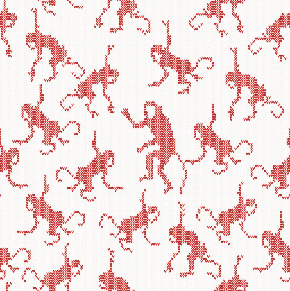 Knitted seamless pattern with monkey. vector