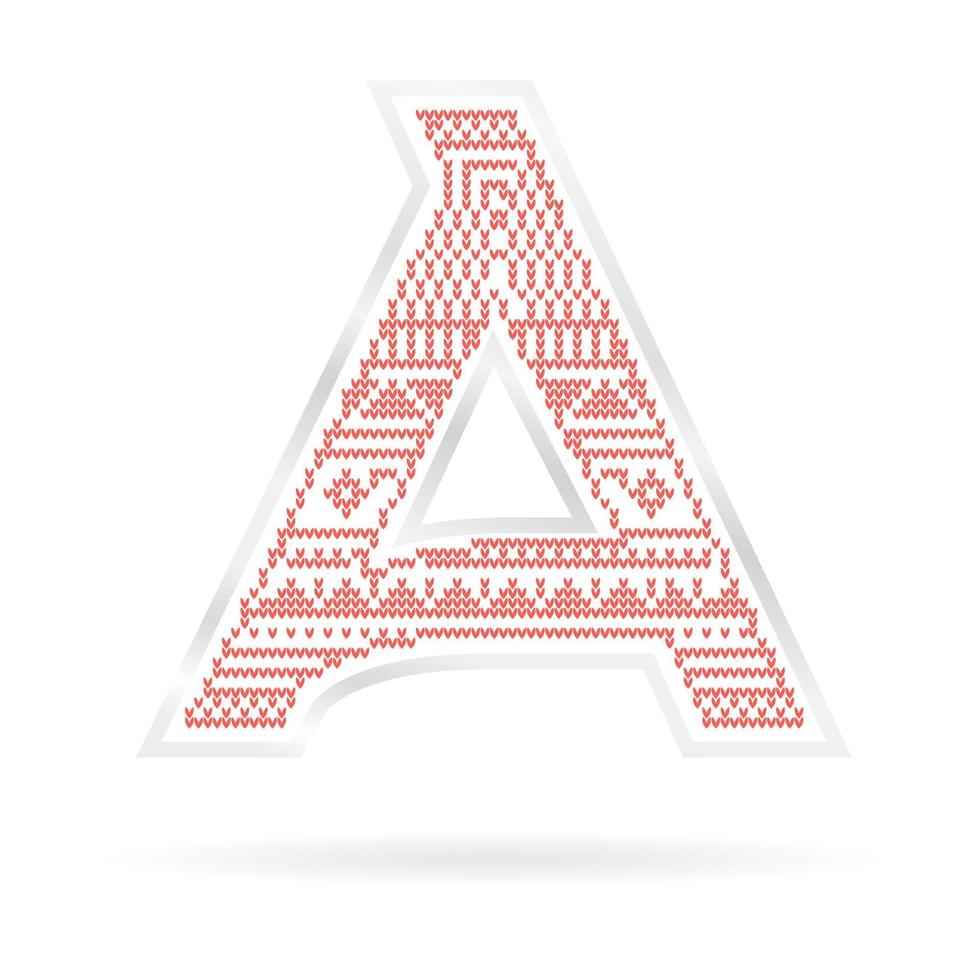 Label with Red knitted Letter A. vector