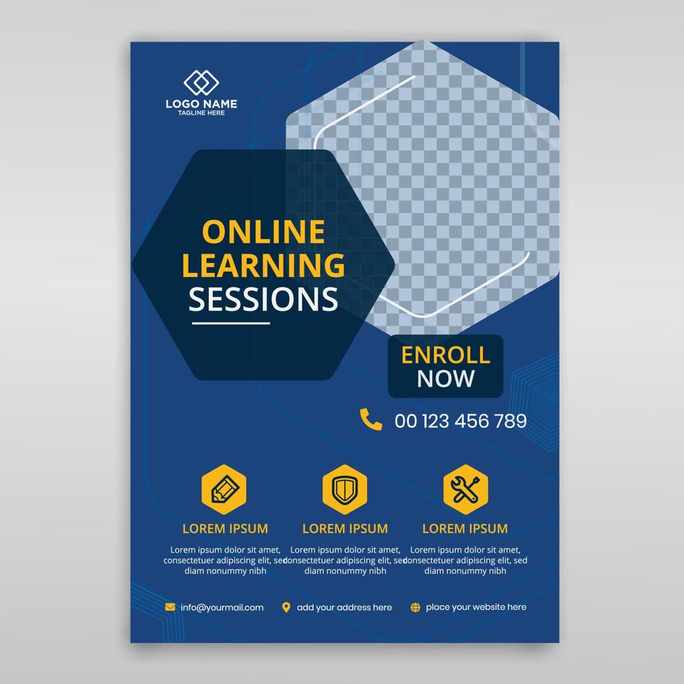 Online learning flyer template design vector