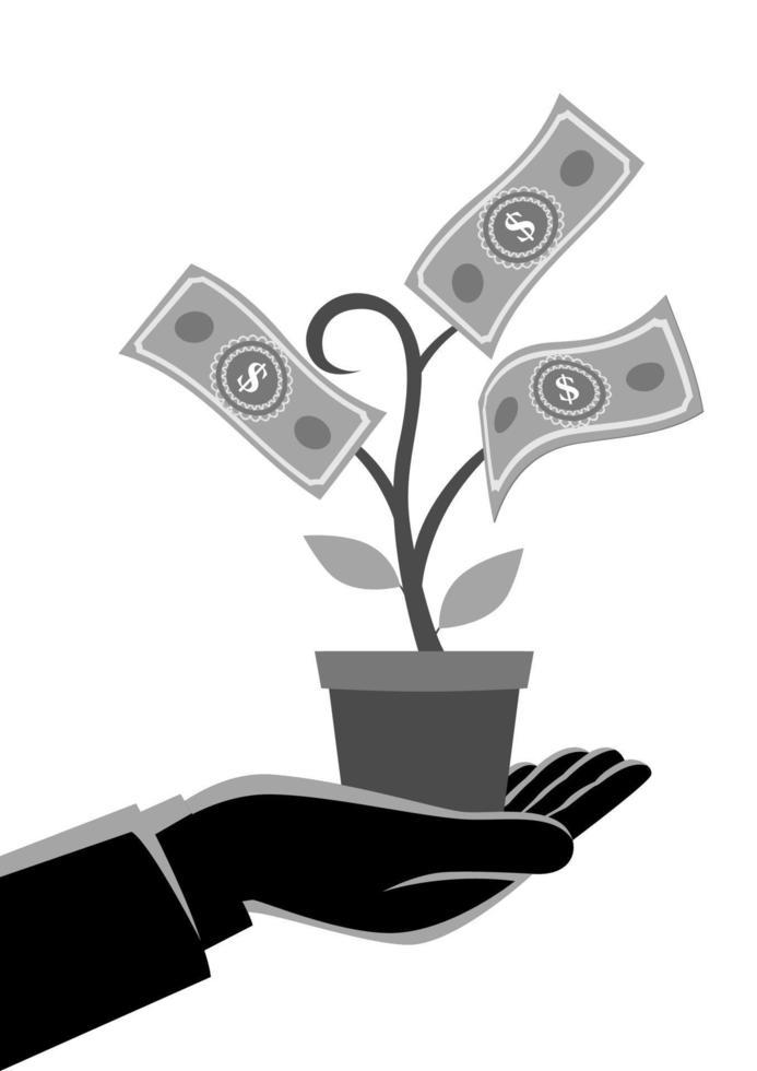 Businessman hand holding a pot with money tree vector