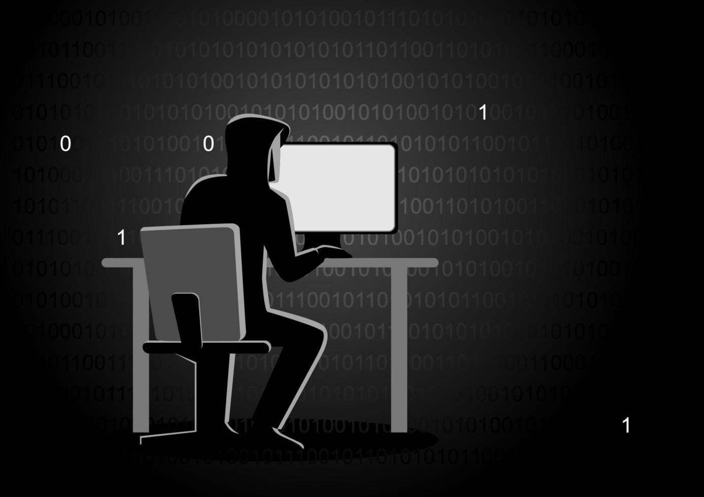 Hacker behind desktop computer vector