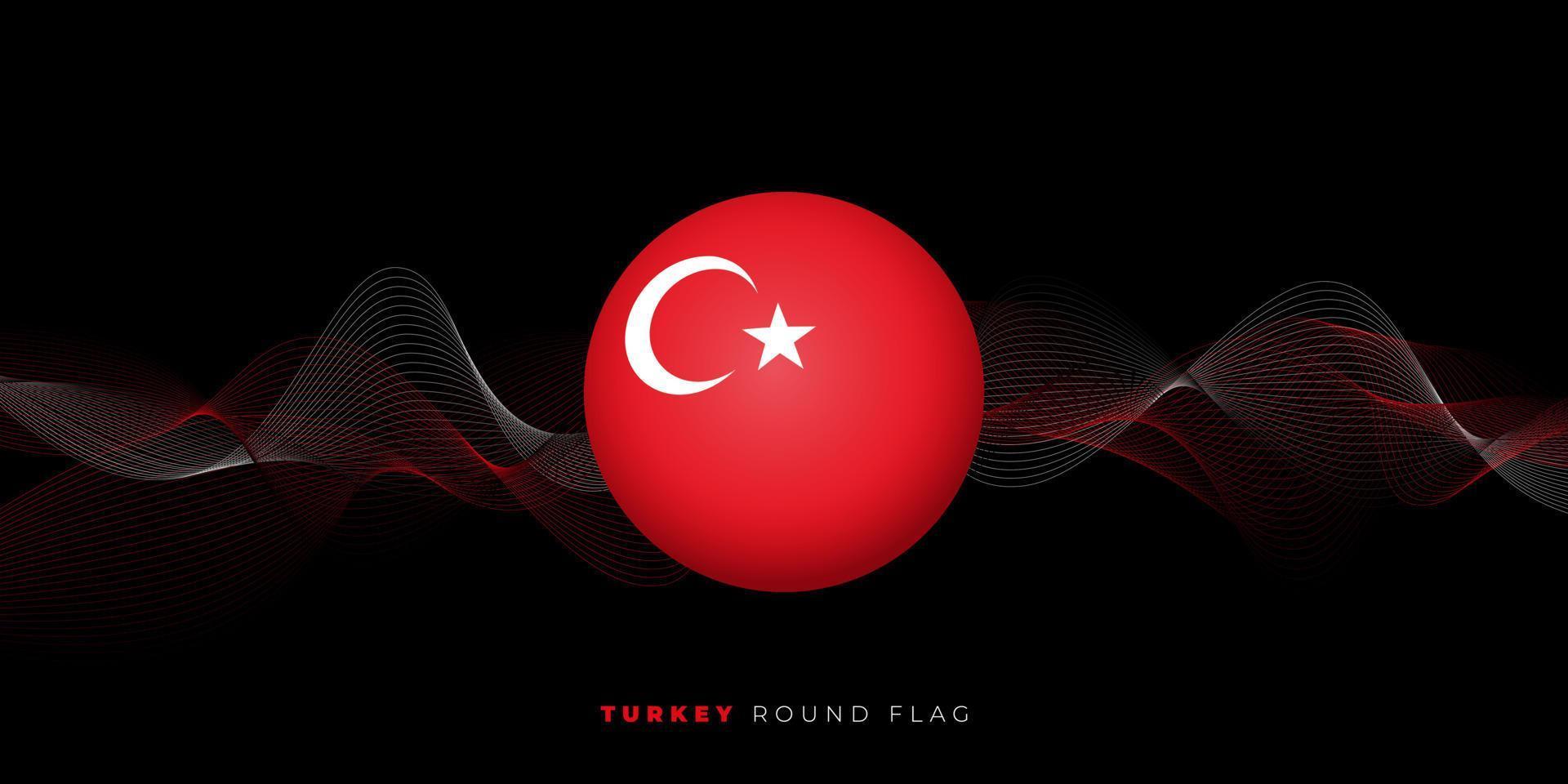 Ilustración de vector de bandera redonda de Turquía con diseño de fondo abstracto. día de la independencia de turquía.