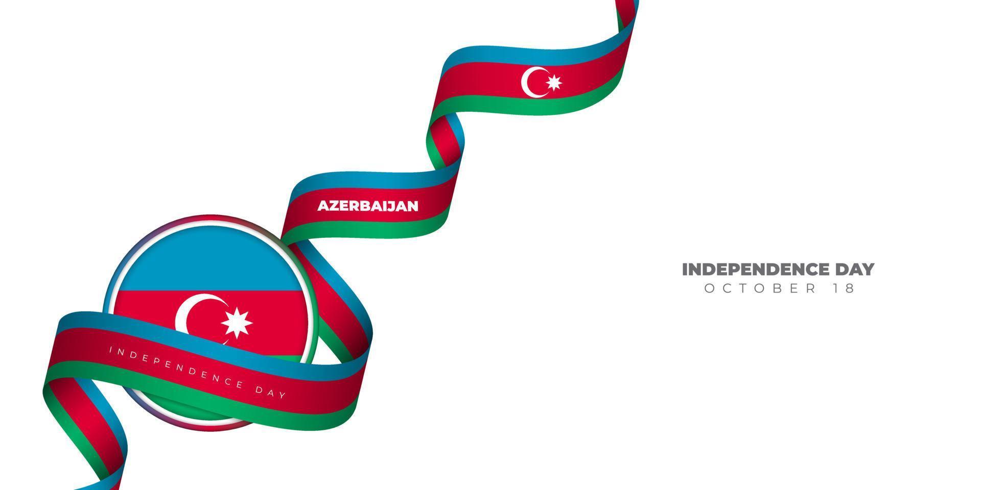 Azerbaijan round flag vector illustration with waving Azerbaijan ribbon. Azerbaijan Independence day.