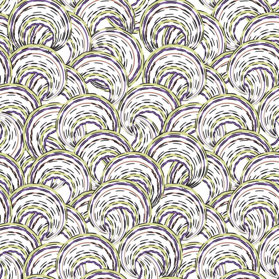 patrón geométrico abstracto sin fisuras. fondo ornamental de burbujas. círculos bucles de rayas de onda textura de movimiento de flujo caótico. papel pintado de forma redonda vector