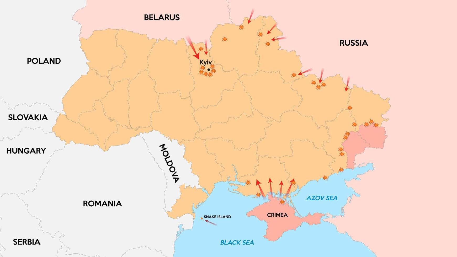 Detailed Map of Ukraine. Map of military operations in Ukraine. Attack of the Russian military. vector