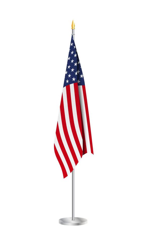 bandera de los estados unidos de américa en asta de bandera de acero. bandera de estados unidos aislado sobre fondo blanco. vector