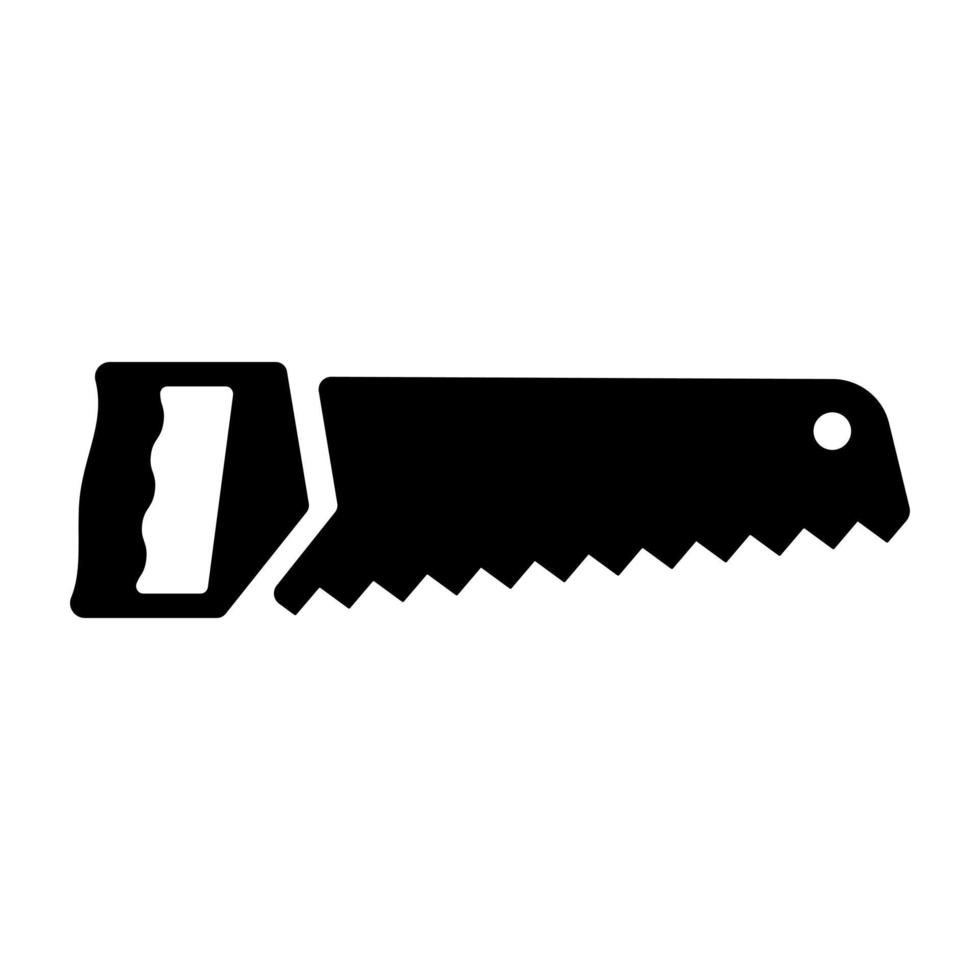 Hand saw icon. Black building and gardening tool with sharp teeth handy and portable item for carpenter and vector gardener.