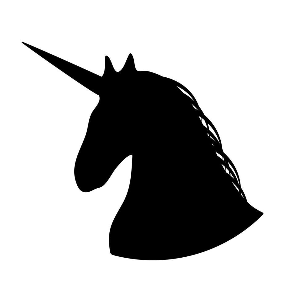 Unicorn head silhouette. Black mythical horse with proud sharp horn wild and freedom loving mystical vector animal
