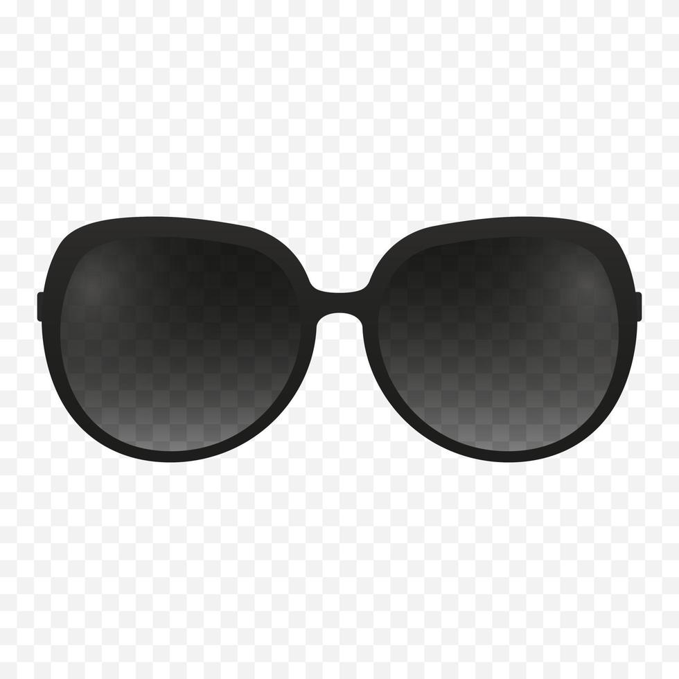 Transparent black sunglasses isolated template. Stylish darkened glass in plastic frame and vintage design modern vector sun protection