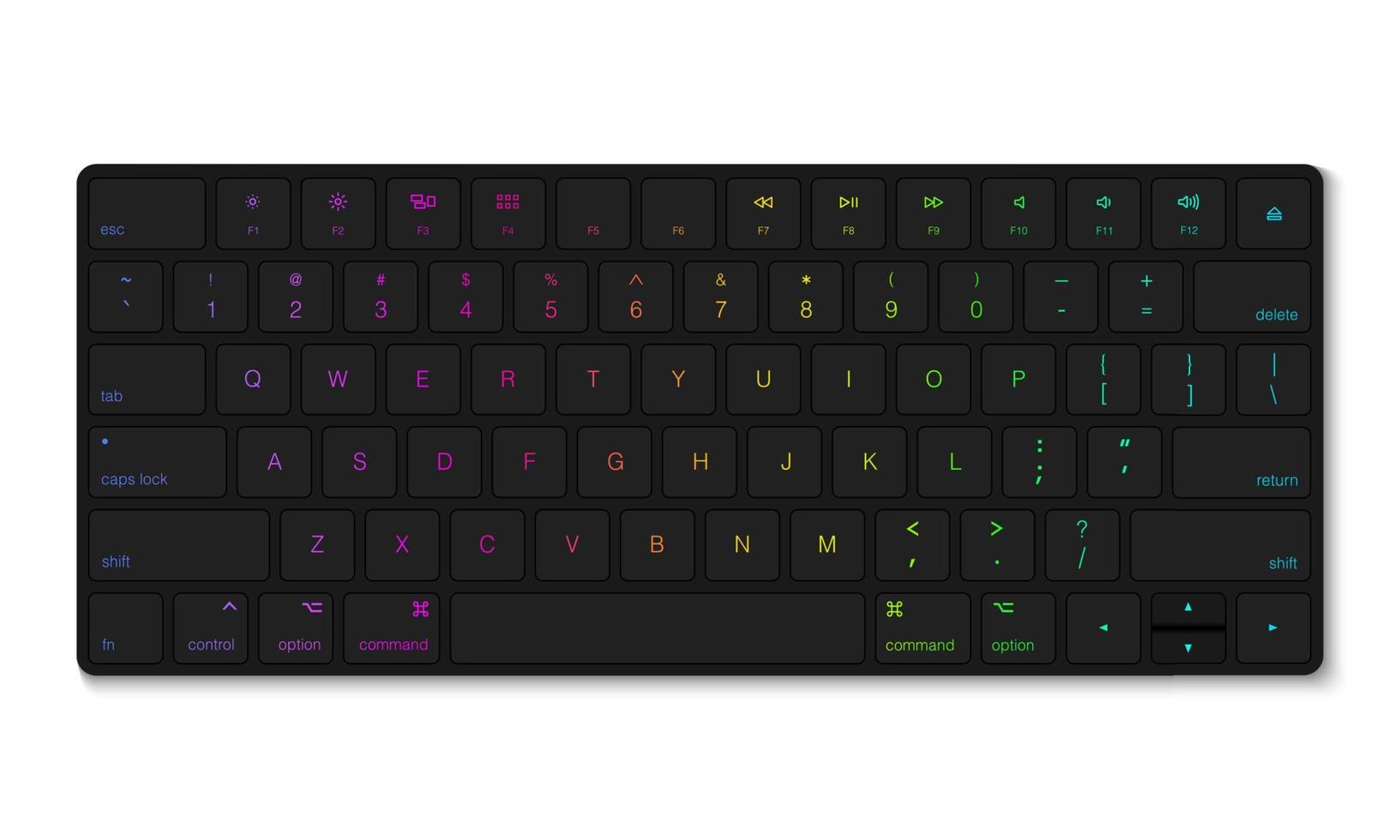 Gaming keyboard with RGB light effect isolated on white background, vector illustration