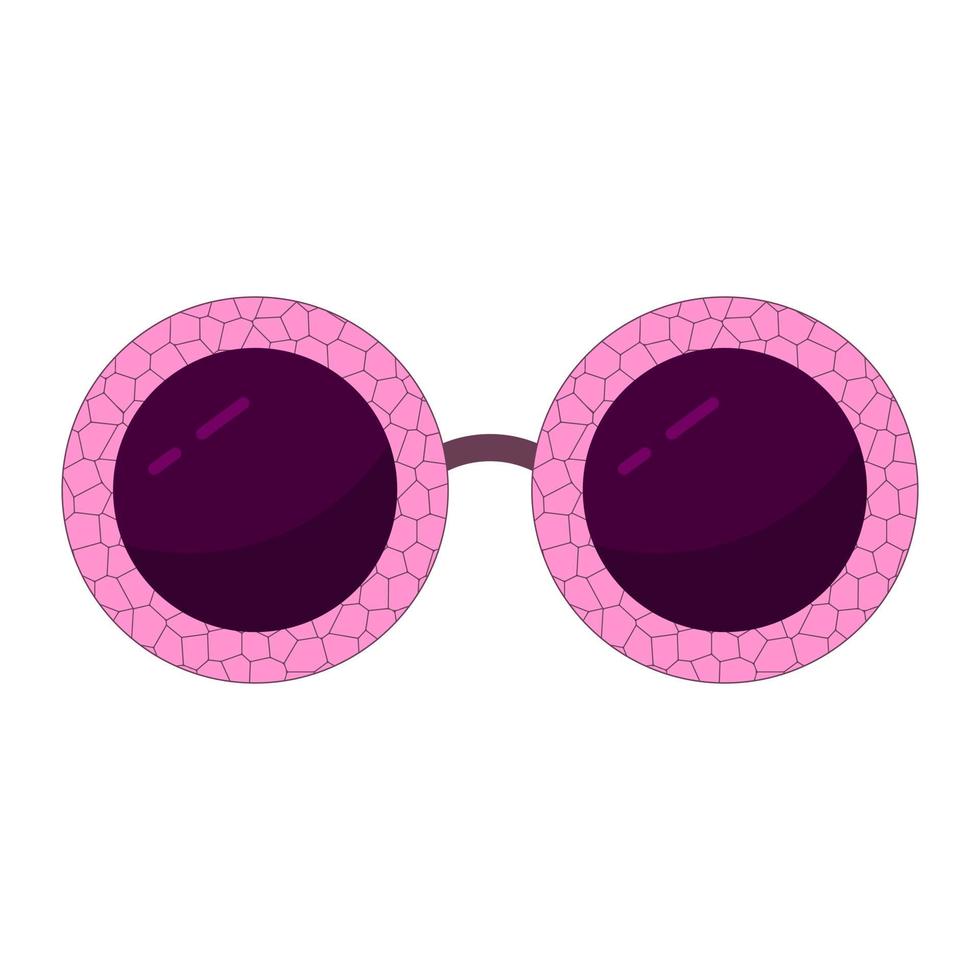 Round red sunglasses with marble frames. Trendy purple lenses with vintage pink mosaic eyeglasses elegant retro design with realistic vector gradient