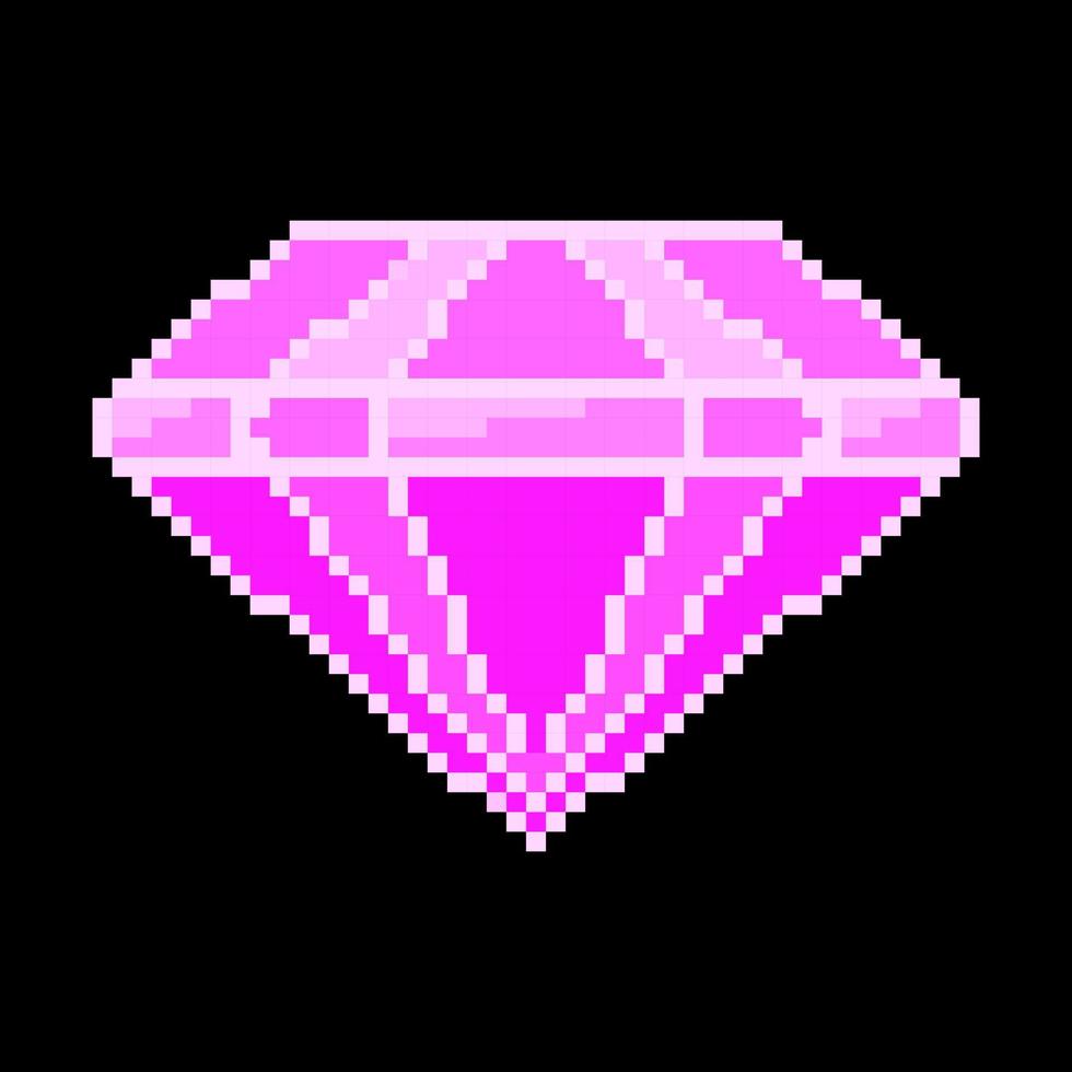 Purple diamond pixel icon. Elite crystal treasure with precious facets with shimmering expensive glitter symbol luxury and gaming vector design
