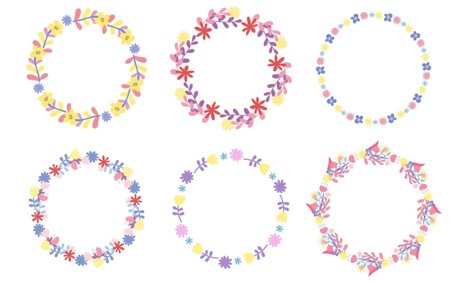 Doodle flower wreaths vector collection.