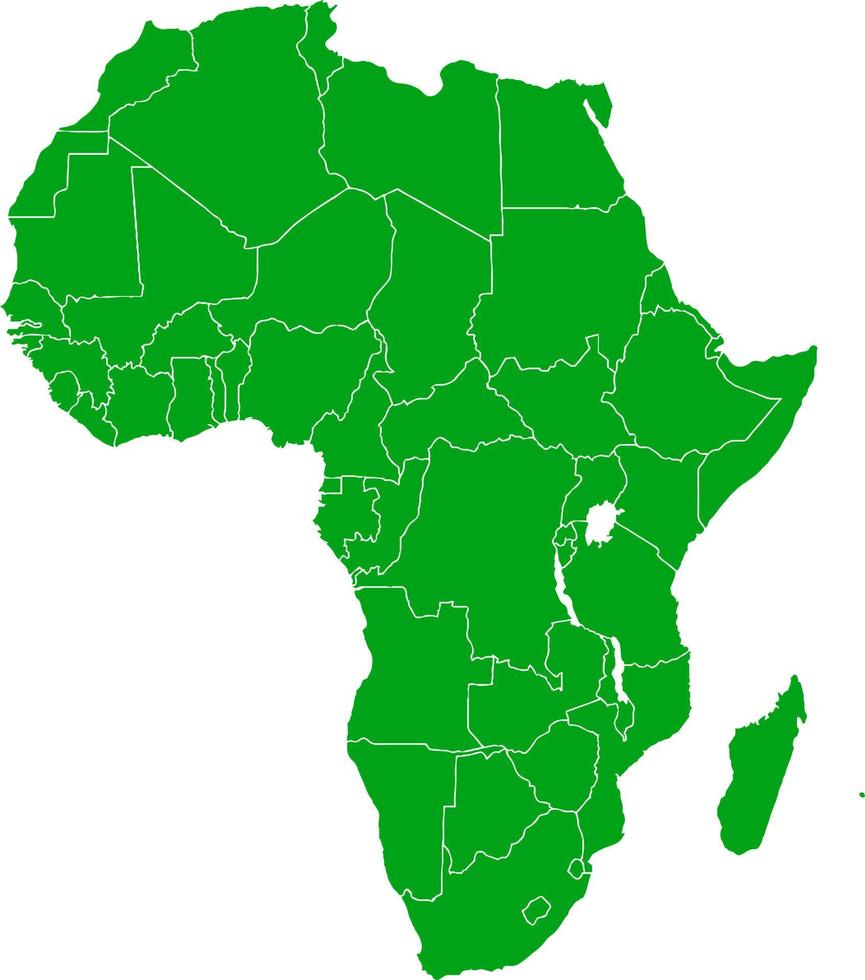 Green colored Africa outline map. Political african map. Vector illustration