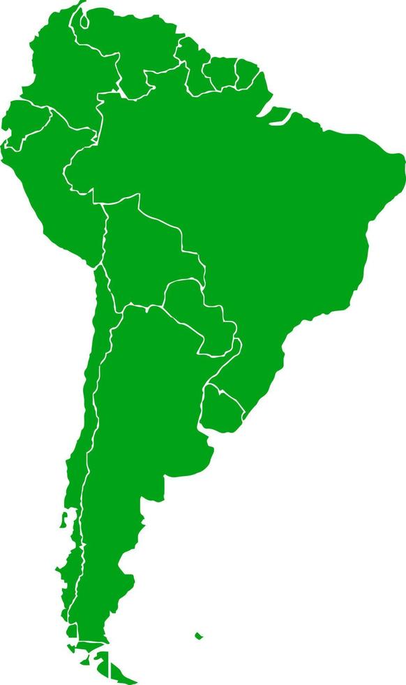 mapa de contorno de américa del sur de color verde. mapa político sudamericano. ilustración vectorial vector