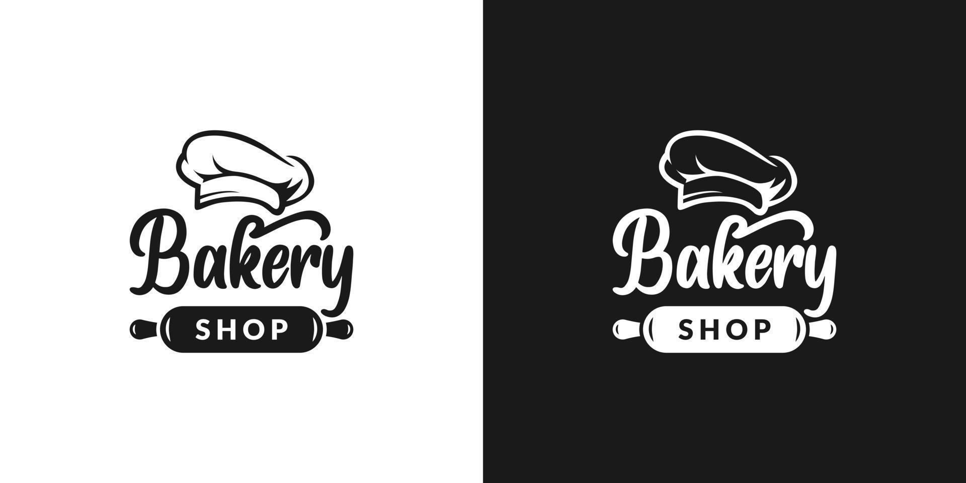 bakery logo design vector with chef hat and rolling pin