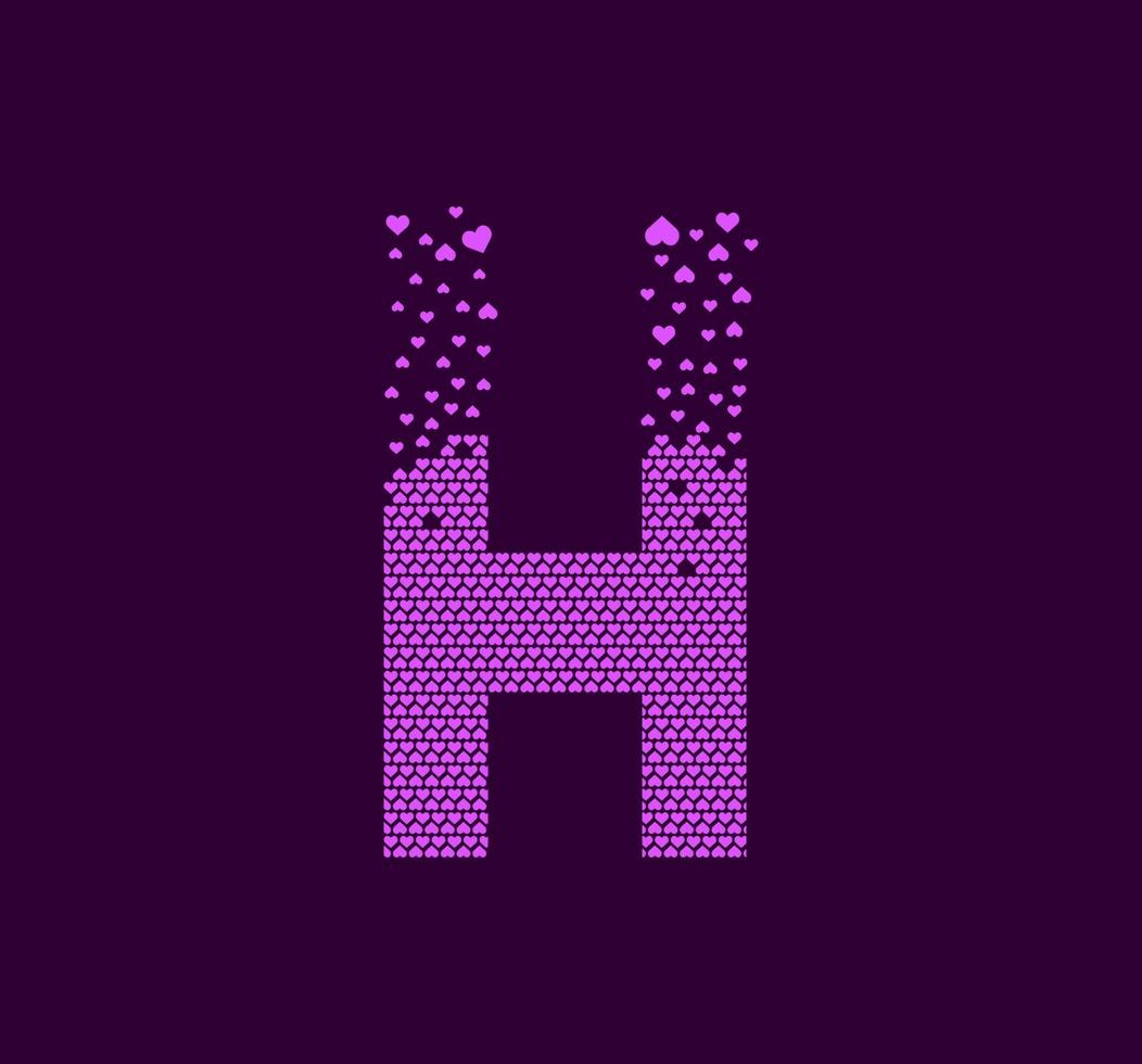 Heart letter H animated pixel dot logo. Capital letter pixel up. vector