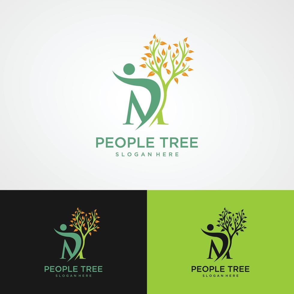 people tree icon with green leaves - eco concept vector. This graphic also represents environmental protection, nature conservation, eco-friendly, renewable, sustainability, loving nature vector